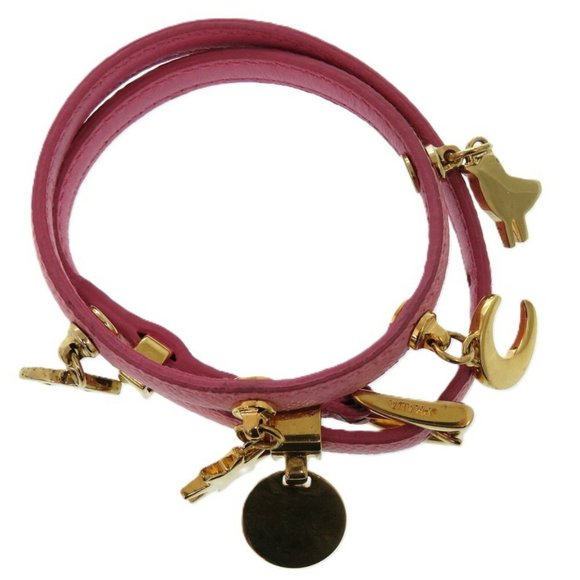 Prada 2-Strand Bird, Moon, Star, and Eye Leather Pink Bracelet 1626PRADA - Picture 5 of 9